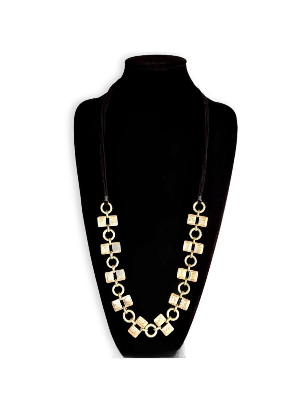 Chico's Gold Hammered Square Link Statement Necklace NEW